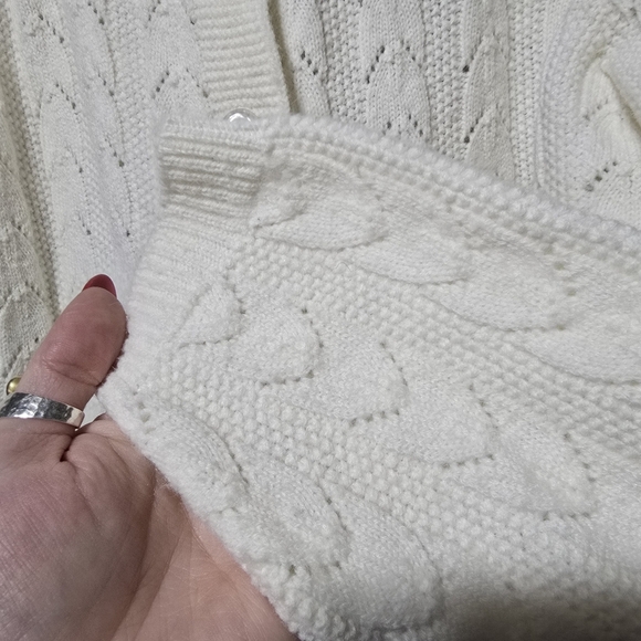 Vintage 50s Dotty Mann Cream Cable Knit Cardigan Cottagecore - Picture 4 of 8